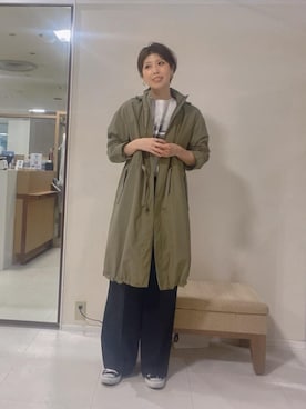 「アイテム（モッズコート、グリーン系）」を使った、IWAMOさん（レディース・168cm）の春コーディネート