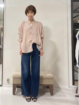 「UNTITLED（アンタイトル）の【麻100】リネンドルマンシャツ（シャツ/ブラウス、ピンク系）」を使った、IWAMOさん（レディース）の夏コーディネート