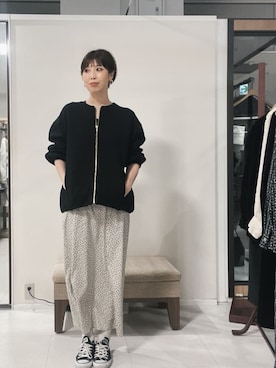 「UNTITLED（アンタイトル）の【春アウター/ゆったり】ダンボールジップブルゾン（ブルゾン、ブラック系）」を使った、IWAMOさん（レディース）の春コーディネート