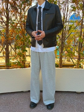 「アイテム（ライダースジャケット）」を使った、ポカどんさん（メンズ・179cm）の冬コーディネート