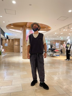 「MANASTASH（マナスタッシュ）のアイテム（ベスト）」を使った、funatoさん（メンズ・166cm）の夏コーディネート