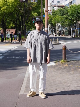 「MANASTASH（マナスタッシュ）のアイテム（カーゴパンツ）」を使った、funatoさん（メンズ・166cm）の春コーディネート