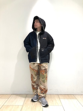 「カモ柄」｜「アイテム（ブルゾン）」を使った、funatoさん（メンズ・166cm）の冬コーディネート