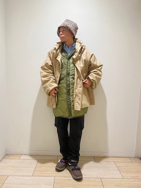 「PG（ピージー）のアイテム（サンダル）」を使った、funatoさん（メンズ・166cm）の冬コーディネート