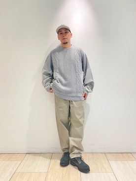 「ケーブルニット」｜「アイテム（スウェット）」を使った、funatoさん（メンズ・166cm）の秋コーディネート