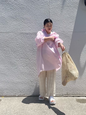 「ビッグシャツ」｜「アイテム（ワンピース/ドレス）」を使った、cazcoさん（レディース・157cm）の夏コーディネート
