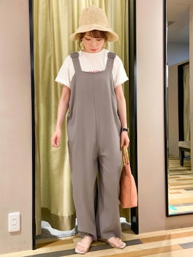 「Green　Parks（グリーンパークス）のアイテム（オールインワン・サロペット）」を使った、Fujikoさん（レディース・158cm）の夏コーディネート