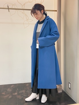 「レザースカート」｜「アイテム（チェスターコート）」を使った、Fujikoさん（レディース・158cm）の冬コーディネート