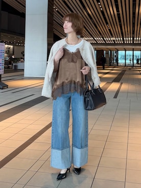 「mysty woman（ミスティウーマン）のエナメルストラップミュール 647876（サンダル、ブラック系）」を使った、uemiさん（レディース・163cm）の春コーディネート