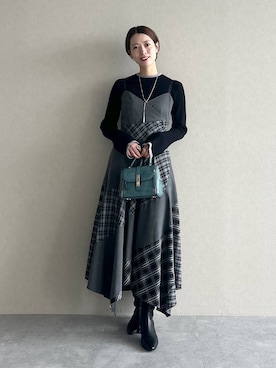 「mysty woman（ミスティウーマン）の切り替えチェックキャミワンピース　583340（ワンピース）」を使った、uemiさん（レディース・163cm）の秋コーディネート