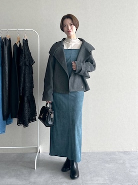 「キャミワンピース」｜「アイテム（ピーコート）」を使った、uemiさん（レディース・163cm）の秋コーディネート