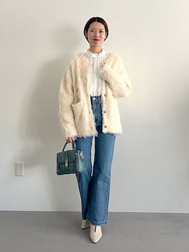 「アイテム（カーディガン/ボレロ）」を使った、uemiさん（レディース・163cm・30代）の冬コーディネート