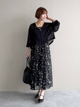 「mysty woman（ミスティウーマン）の［追加2］楊柳シアーパーカー　193459（パーカー、ブラック系）」を使った、uemiさん（レディース・163cm）の春コーディネート