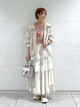 「mysty woman（ミスティウーマン）の［追加4］アシメティアードスカート 149592（スカート）」を使った、uemiさん（レディース・163cm）の春コーディネート