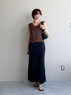 「mysty woman（ミスティウーマン）のアソートナローマーメイドスカート　1052528（スカート、ブラック系）」を使った、uemiさん（レディース・163cm）の夏コーディネート