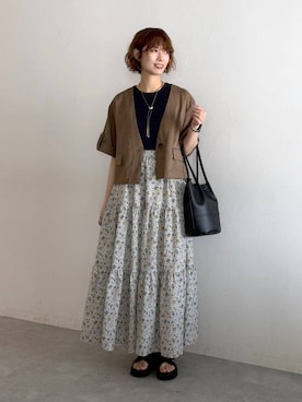 「アイテム（セットアップ）」を使った、uemiさん（レディース・163cm）の春コーディネート