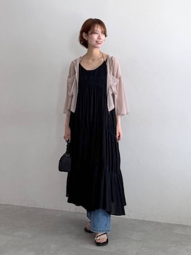「mysty woman（ミスティウーマン）の［追加4］楊柳シアーパーカー　193459（パーカー、ベージュ系）」を使った、uemiさん（レディース・163cm）の夏コーディネート