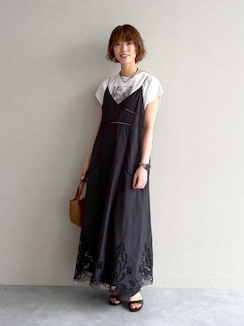 「mysty woman（ミスティウーマン）のリュクスラインヒールサンダル 664981（サンダル、ブラック系）」を使った、uemiさん（レディース・163cm）の春コーディネート