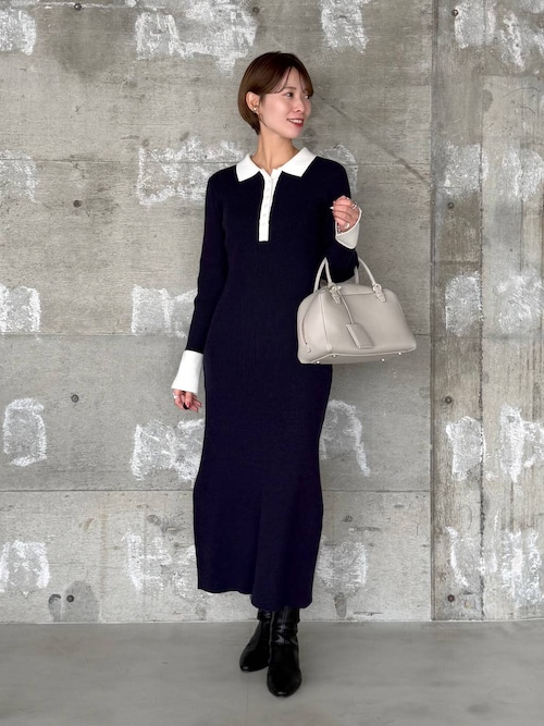 バイカラーニットポロワンピース 636599（ワンピース）｜mysty woman