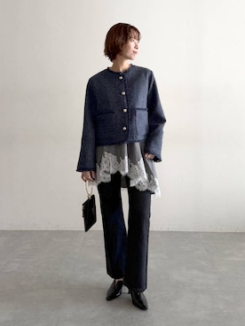 「mysty woman（ミスティウーマン）のアイテム（ノーカラージャケット）」を使った、uemiさん（レディース・163cm）の春コーディネート