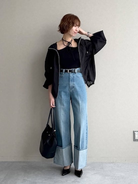 「mysty woman（ミスティウーマン）のアンティークバックルベルト 606086（ベルト、ブラック系）」を使った、uemiさん（レディース・163cm）の春コーディネート