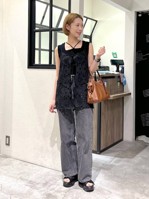 SUNTORY 黒　タンクトップ mysty woman タンクトップ ノースリーブ ストリング2WAY
