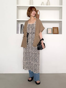 「mysty woman（ミスティウーマン）の［追加1］クロシェロングノースリーブワンピース  491357（ワンピース、その他）」を使った、uemiさん（レディース・163cm）の春コーディネート