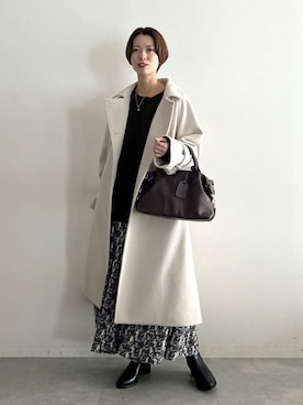 「アイテム（ボストンバッグ、ブラウン系）」を使った、uemiさん（レディース・163cm）の冬コーディネート