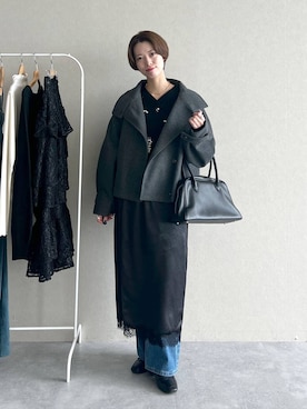 「アイテム（ピーコート）」を使った、uemiさん（レディース・163cm）の秋コーディネート