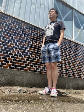 「Abercrombie&Fitch（アバークロンビーアンドフィッチ）のアイテム（パンツ）」を使った、Shinji Tsuruさん（メンズ・173cm）の夏コーディネート