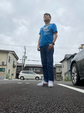 「鬼デニム（オニデニム）のアイテム」を使った、Shinji Tsuruさん（メンズ・173cm）の夏コーディネート