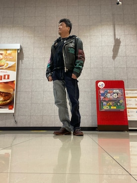「DIESEL（ディーゼル）のアイテム（ライダースジャケット）」を使った、Shinji Tsuruさん（メンズ・173cm）の冬コーディネート