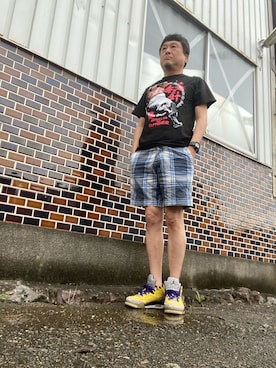 「Abercrombie&Fitch（アバークロンビーアンドフィッチ）のアイテム（パンツ）」を使った、Shinji Tsuruさん（メンズ・173cm）の夏コーディネート