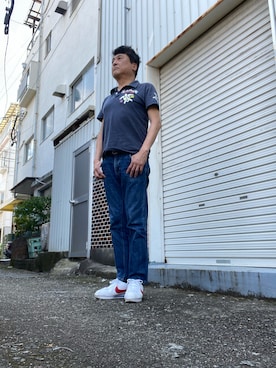 「BLUE BLUE（ブルーブルー）のアイテム（デニムパンツ）」を使った、Shinji Tsuruさん（メンズ・173cm）の夏コーディネート