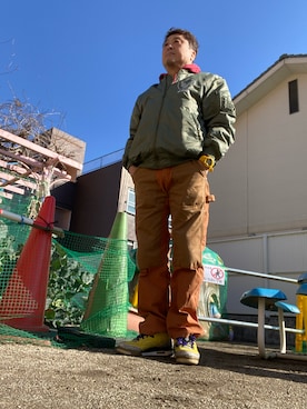 「アイテム（MA-1）」を使った、Shinji Tsuruさん（メンズ・173cm）の春コーディネート