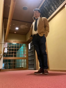 「TAKEO KIKUCHI（タケオキクチ）のアイテム（テーラードジャケット）」を使った、Shinji Tsuruさん（メンズ・173cm）の春コーディネート