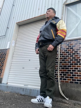 「アイテム（ライダースジャケット、その他）」を使った、Shinji Tsuruさん（メンズ・173cm）の春コーディネート