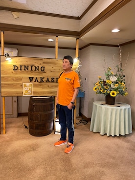 「BLUE BLUE（ブルーブルー）のアイテム（スウェットパンツ）」を使った、Shinji Tsuruさん（メンズ・173cm）の夏コーディネート