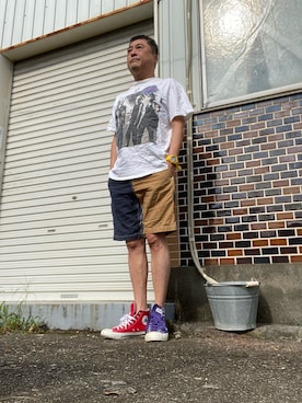 「Disney（ディズニー）のアイテム（パンツ）」を使った、Shinji Tsuruさん（メンズ・173cm）の夏コーディネート