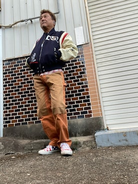 「DIESEL（ディーゼル）のアイテム（スタジャン）」を使った、Shinji Tsuruさん（メンズ・173cm）の春コーディネート