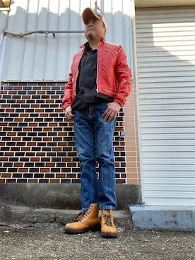 「TAKEO KIKUCHI（タケオキクチ）のアイテム（ブーツ）」を使った、Shinji Tsuruさん（メンズ・173cm）の春コーディネート