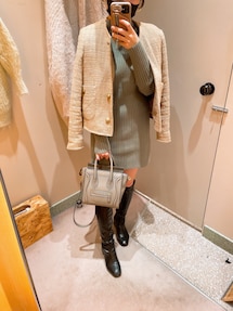 ミラオーウェン ツイード ノーカラージャケット 金ボタン セレモニー 黒 Mila Owen（ミラオーウェン）の「ノーカラーAライン金釦ツイード