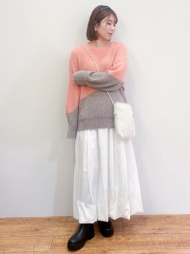 「DRESKIP（ドレスキップ）の【S-LL/ゆったり】ふわふわシャギー 大人レディなニット（ニット/セーター、ピンク系）」を使った、TAKIさん（レディース・159cm）の秋コーディネート