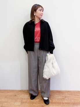 「Cutie Blonde（キューティーブロンド）の大人カジュアルな一着。カバーオール（ブルゾン、ブラック系）」を使った、TAKIさん（レディース・159cm）の秋コーディネート