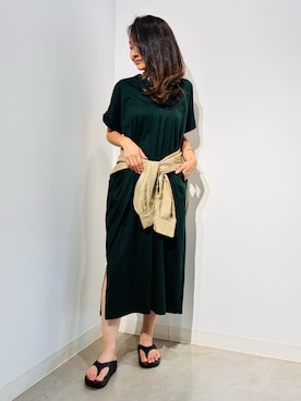 「abahouse mavie（アバハウスマヴィ）の【接触冷感】シルケット天竺スキッパーワンピース（ワンピース、グリーン系）」を使った、Nari.さん（レディース・156cm）の夏コーディネート
