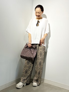 「soeur（スール）の●SOEUR/マクラメメタリックトートバック（トートバッグ、シルバー系）」を使った、Nari.さん（レディース・156cm）の春コーディネート