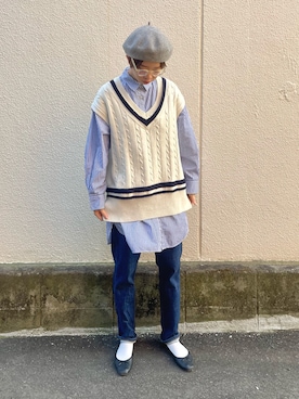 「アイテム（ハンチング/ベレー帽、シルバー系）」を使った、hiさん（レディース・167cm）の冬コーディネート