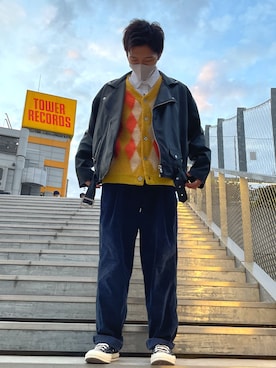 「G.O.C（ジーオーシー）のアイテム（ライダースジャケット）」を使った、Utaさん（メンズ・175cm）の冬コーディネート