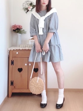 「Honeys（ハニーズ）のアイテム（チュニック）」を使った、hitomiさん（レディース・158cm）の夏コーディネート