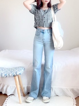 「フレアデニム」｜hitomiさん（レディース・157cm）の夏コーディネート